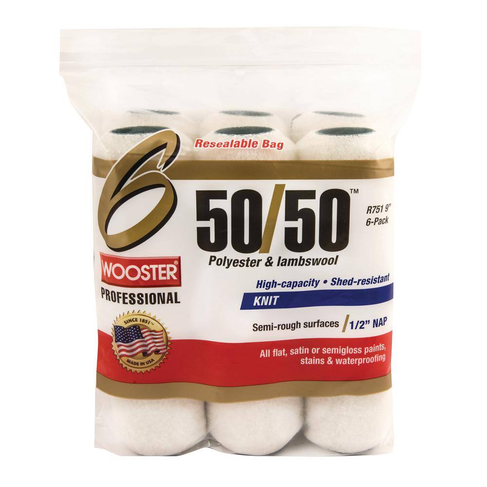 Wooster 9 in. x 1/2 in. 50/50 Lambswool/Polyester Knit Roller Cover (6