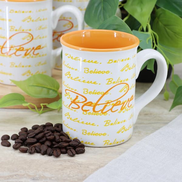 Gibson Home Inspirational Words Believe 4-Piece 16 Stoneware Mug Set in  Orange 985122065M
