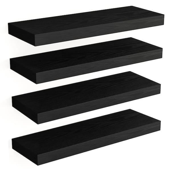 Black 15.8 in. W x 5.5 in. D Decorative Wall Shelf, Rustic Wood Finish Wall Shelves Set of 4