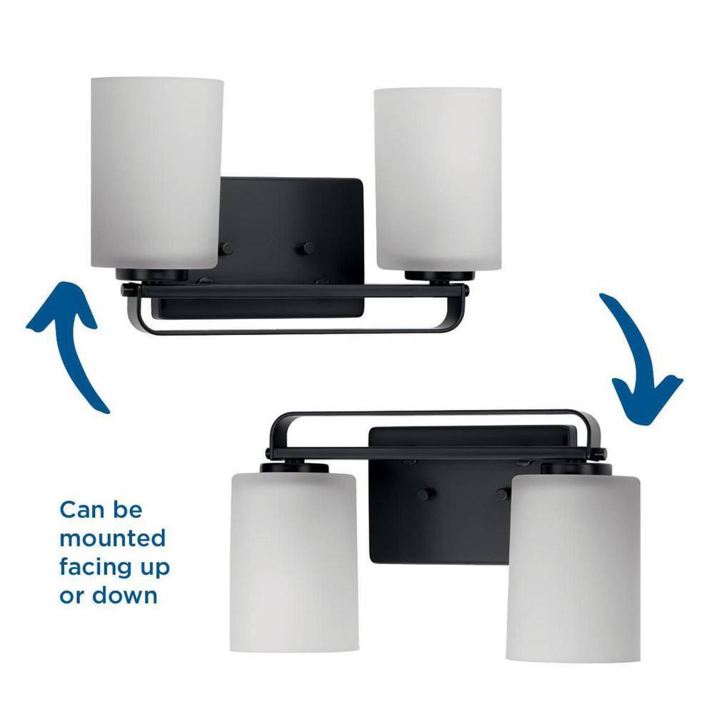 Matte Black and Etched Glass Two-Light Bath Vanity Fixture
