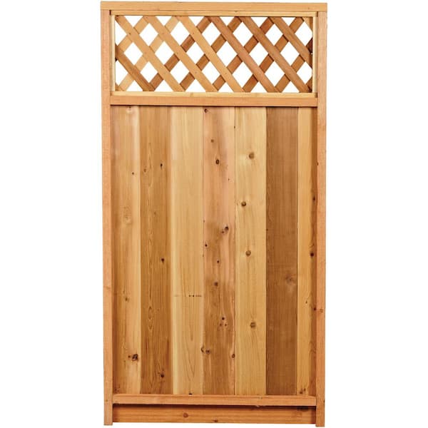 Unbranded 6 ft. x 3 ft. Premium Cedar Lattice Top Fence Gate with Stained (SPF) Frame (Actual Size: 68-3/8 in. x 36 in.)