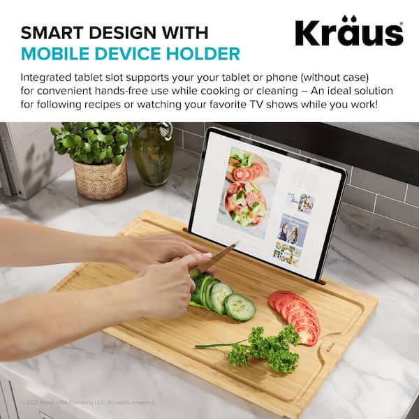 KRAUS Workstation Kitchen Sink Solid Bamboo Cutting Board/Serving Board  KCB-WS02BB - The Home Depot