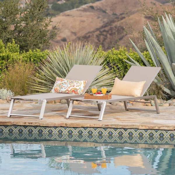 Noble House Gray 2-Piece Aluminum Outdoor Patio Chaise Lounge Set