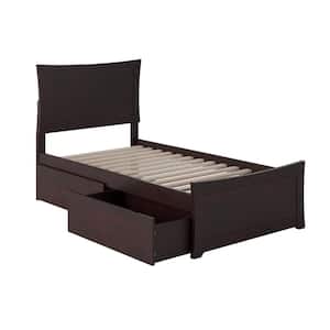 Metro Espresso Twin Solid Wood Storage Platform Bed with Matching Foot Board with 2 Bed Drawers