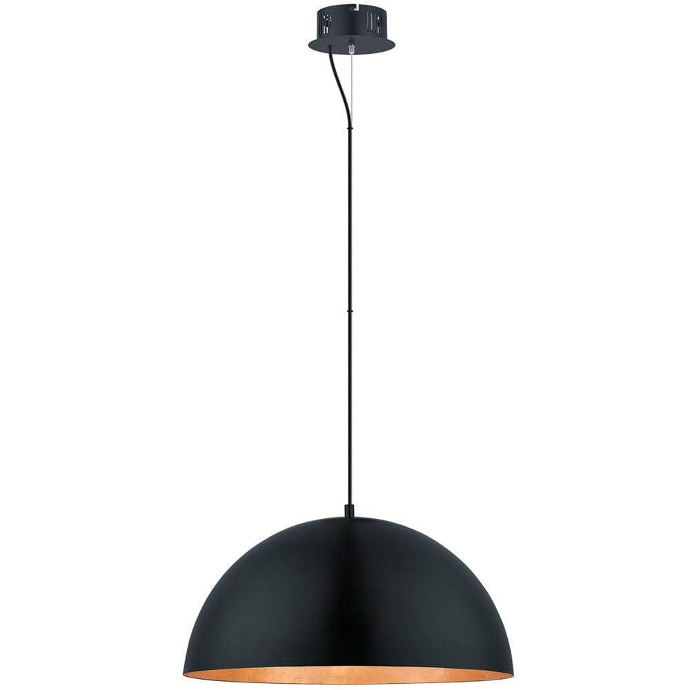 Eglo Gaetano 21 in. W Shade H - x Depot 94228A Pendant 72 with Interior LED Metal and The in. Exterior Gold Integrated Light Black Black Home