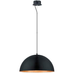 Gaetano 21 in. W x 72 in. H Black Integrated LED Pendant Light with Black Exterior and Gold Interior Metal Shade