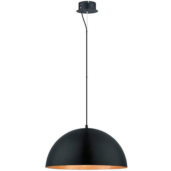Eglo Gaetano 21 in. W x 72 in. H Black Integrated LED Pendant Light with Black Exterior and Gold Interior Metal Shade