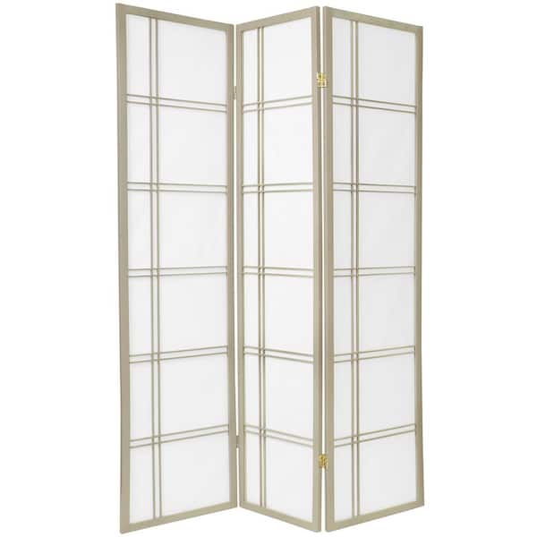 RED LANTERN 6 ft. Grey Double Cross 3-Panel Room Divider