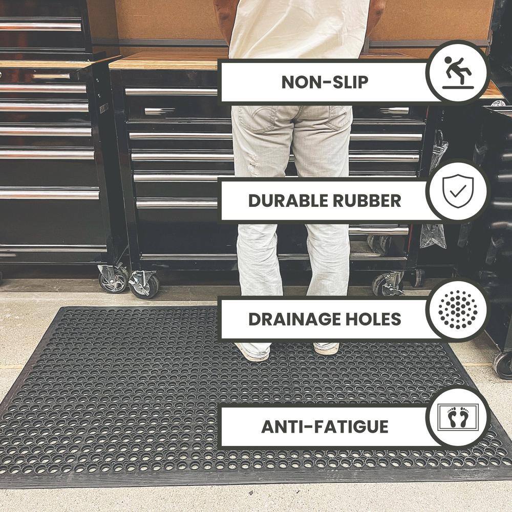 Black Rubber Non-Slip Anti-Fatigue Outdoor Mats, 36" x 60", Set of 2