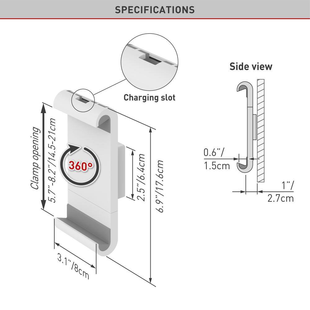 White Fixed Tablet Wall Mount with 360° Rotation