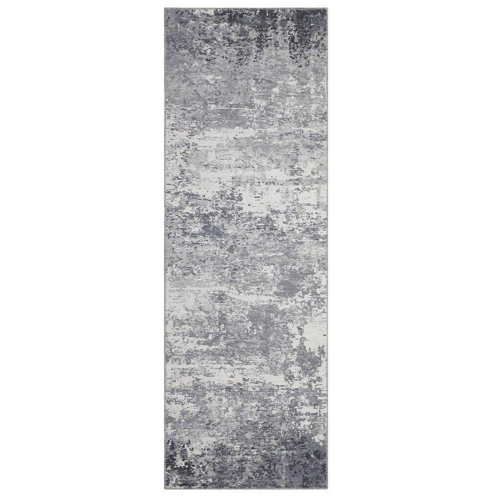 2 ft. x 6 ft. Gray Modern Abstract Pattern Washable Non-slip Low-pile ...