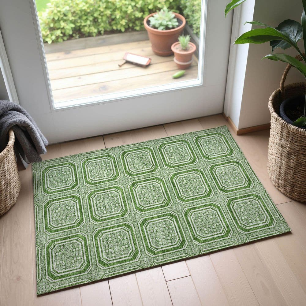 Mayfield Premium Machine Washable Abstract AMF1451 Green 2 ft. x 3 ft. Area Rug price history on PriceWatchPro