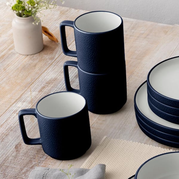 Colortex Stone Navy 16 oz. Porcelain Mugs, (Set of 4)
