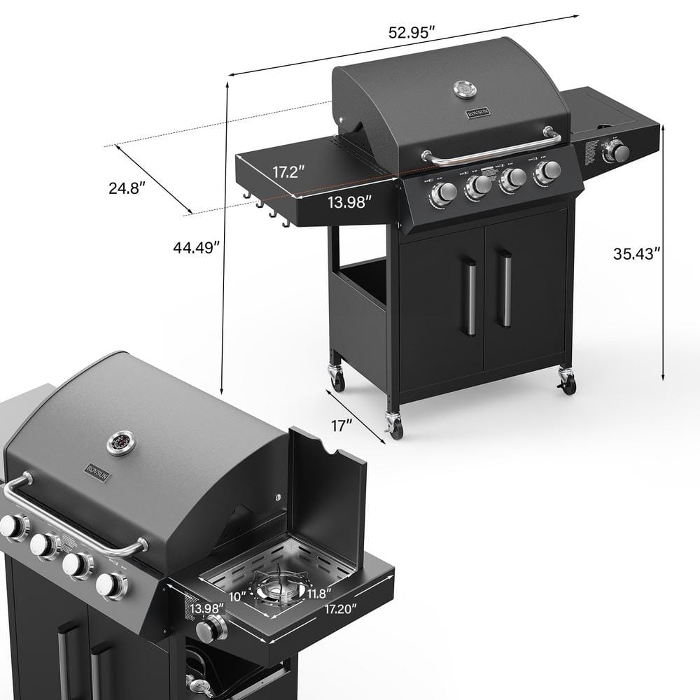 Stainless Steel 4-Burner Propane Gas Grill with Side Burner
