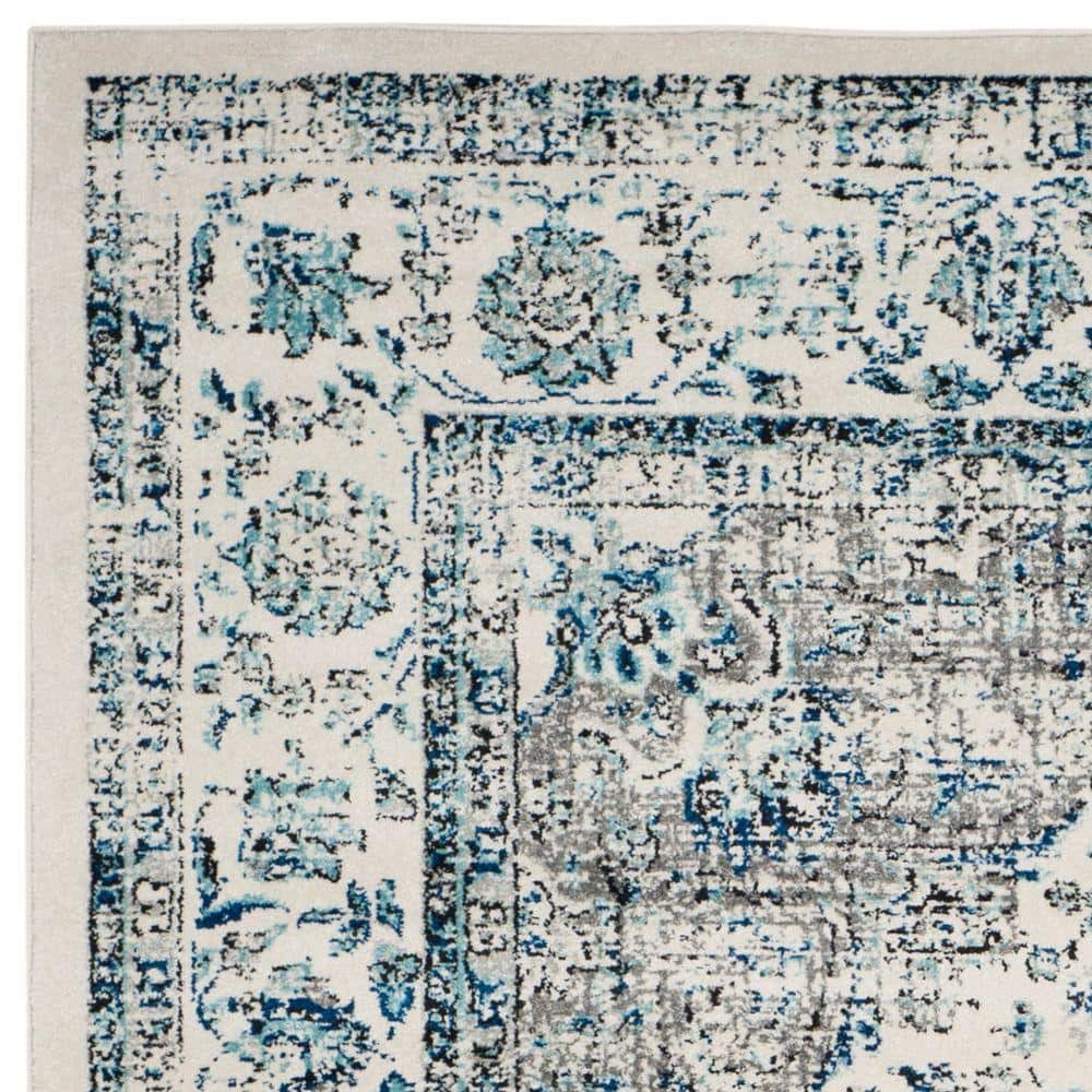 Ivory and Grey High Pile Synthetic Rectangular Area Rug