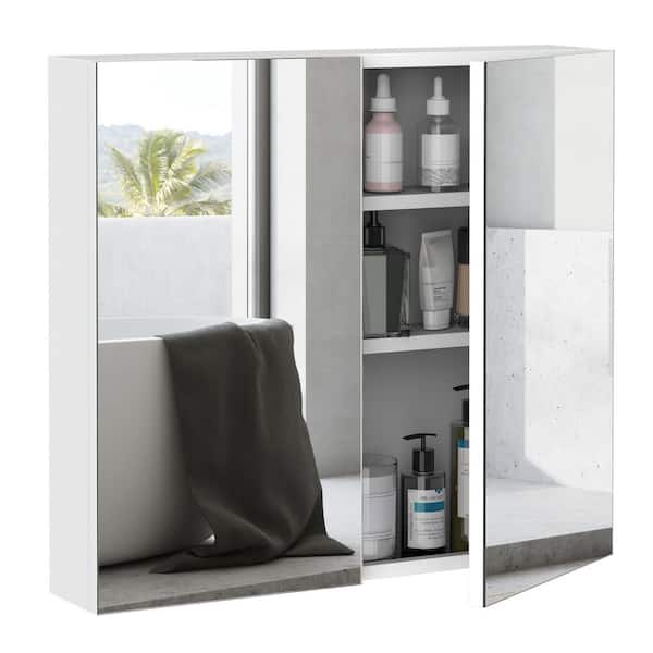4.75 in. W x 23.63 in. D x 21.63 in. H Bathroom Storage Wall Cabinet in White with Double Doors
