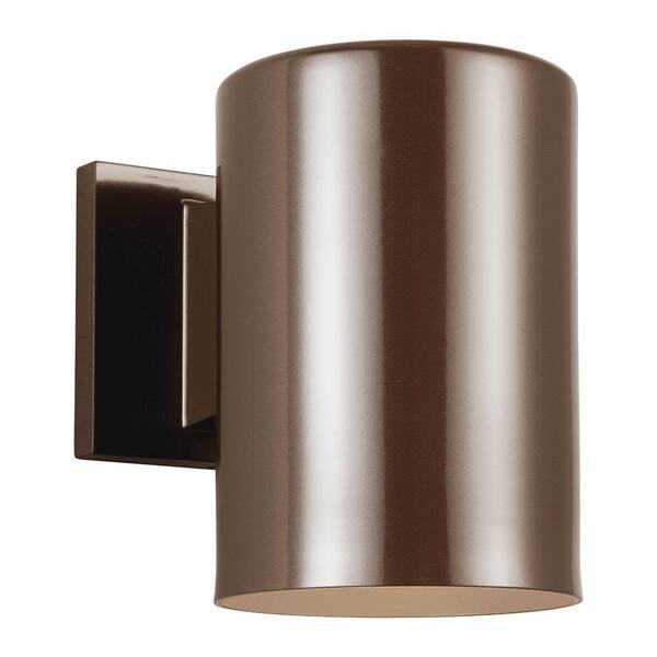 Generation Lighting Outdoor Cylinder Collection Medium Bronze Outdoor Integrated LED Wall Mount Lantern