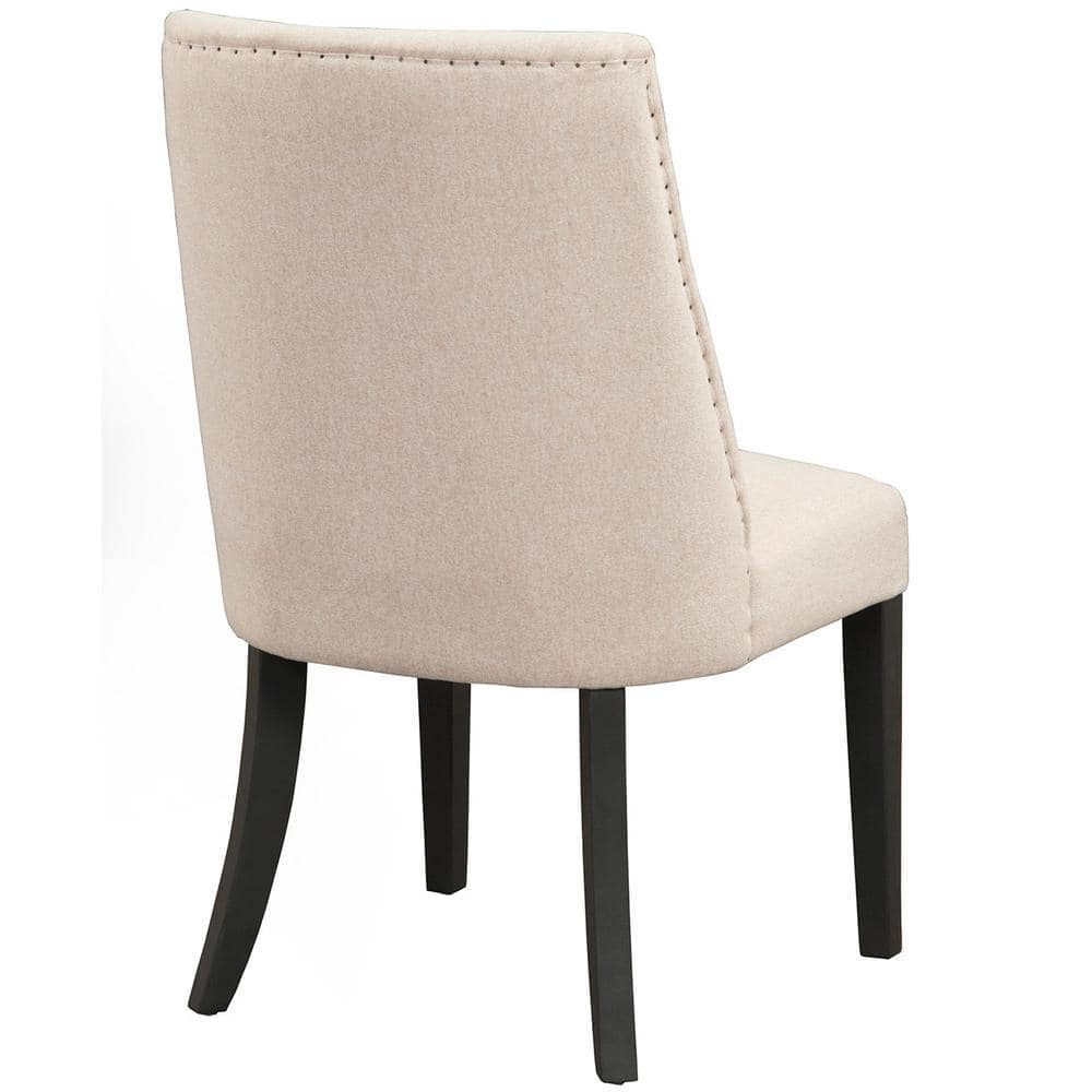 Cream Upholstered Parsons Side Chair with Black Wood Legs