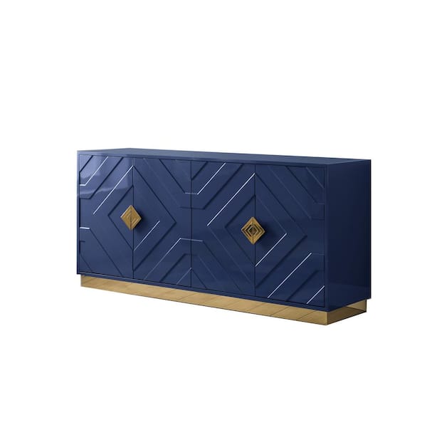 Best Master Furniture Evelina 65 in. Navy High Gloss with Gold Accent Modern-Sideboard