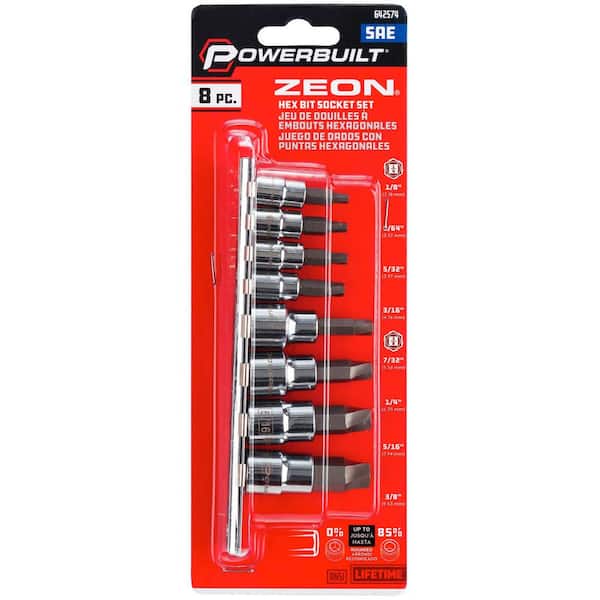 8 Piece Zeon SAE Hex Bit Socket Set for Damaged Bolts