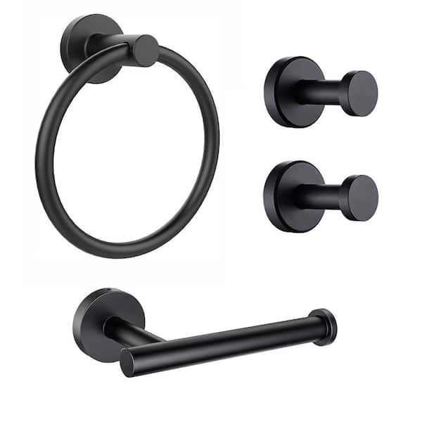 ruiling 4 -Piece Bath Hardware Set with Mounting Hardware in Stainless Steel Matte Black