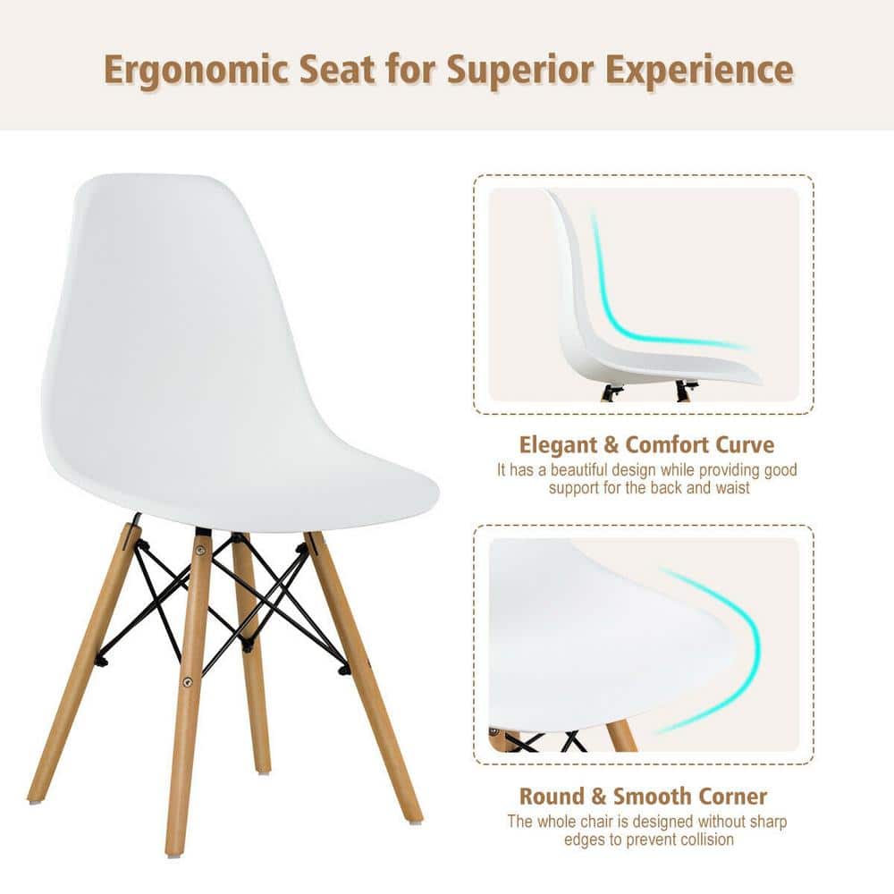 White Armless Dining Side Chairs with Beech Wood Legs (Set of 4)