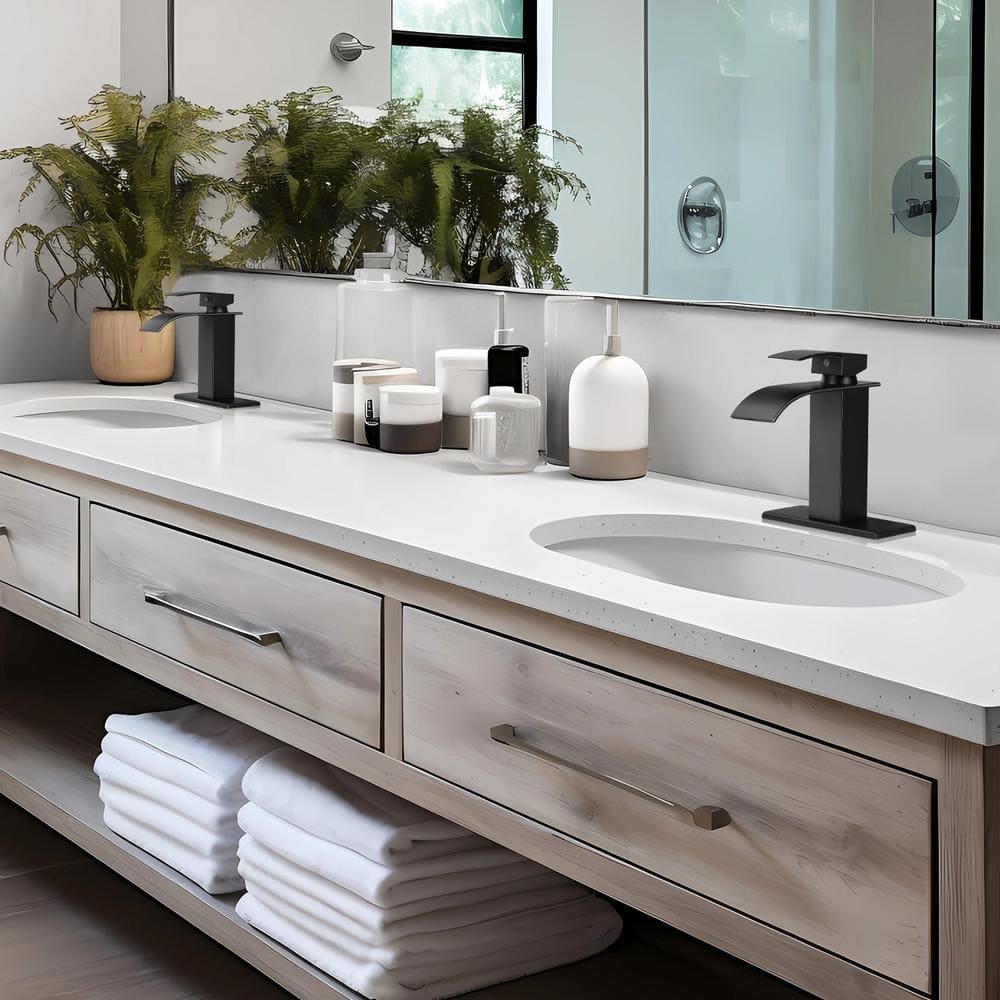 Matte Black Stainless Steel Waterfall Spout Bathroom Faucet Set