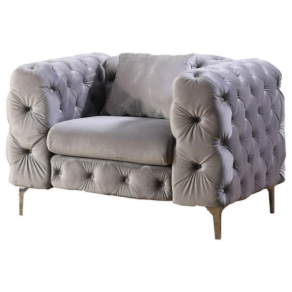 Best Master Furniture Becca Gray Tufted Velvet Arm Chair