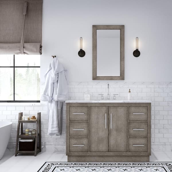 Water Creation Hugo 48 in. W x 22 in. D Bath Vanity in Grey Oak with Marble Vanity Top in White with White Basin