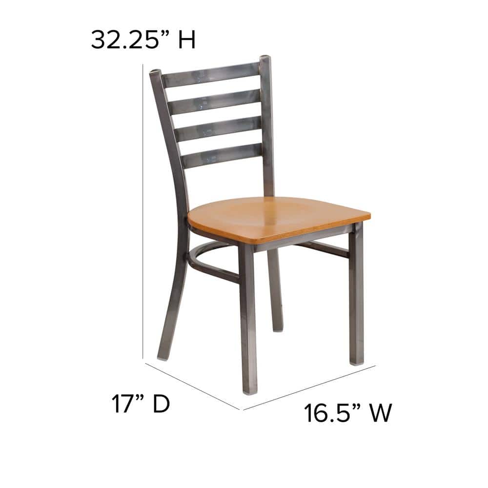 Hercules Clear Coated Ladder Back Metal Chair with Natural Wood Seat