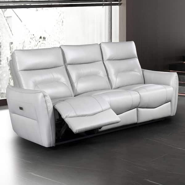 Furniture of America Amanda 86 in. Flared Arms Faux Leather Rectangle Reclining Sofa in Taupe