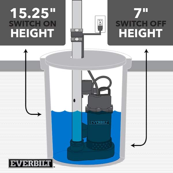 Everbilt - 1/4 HP Aluminum Submersible Sump Pump Tether Switch