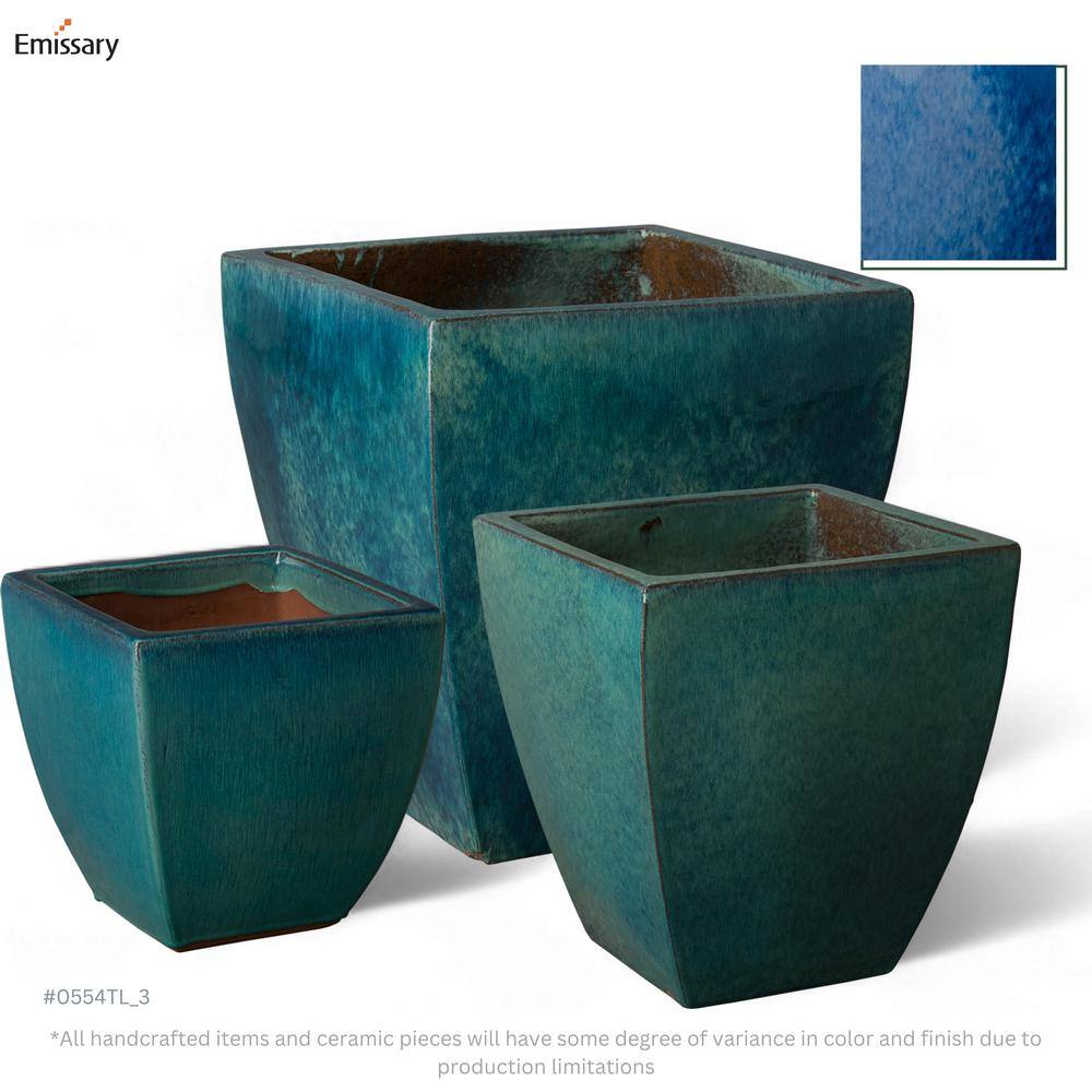 Teal Square Ceramic Planter for Indoor/Outdoor Use, 12" x 12"