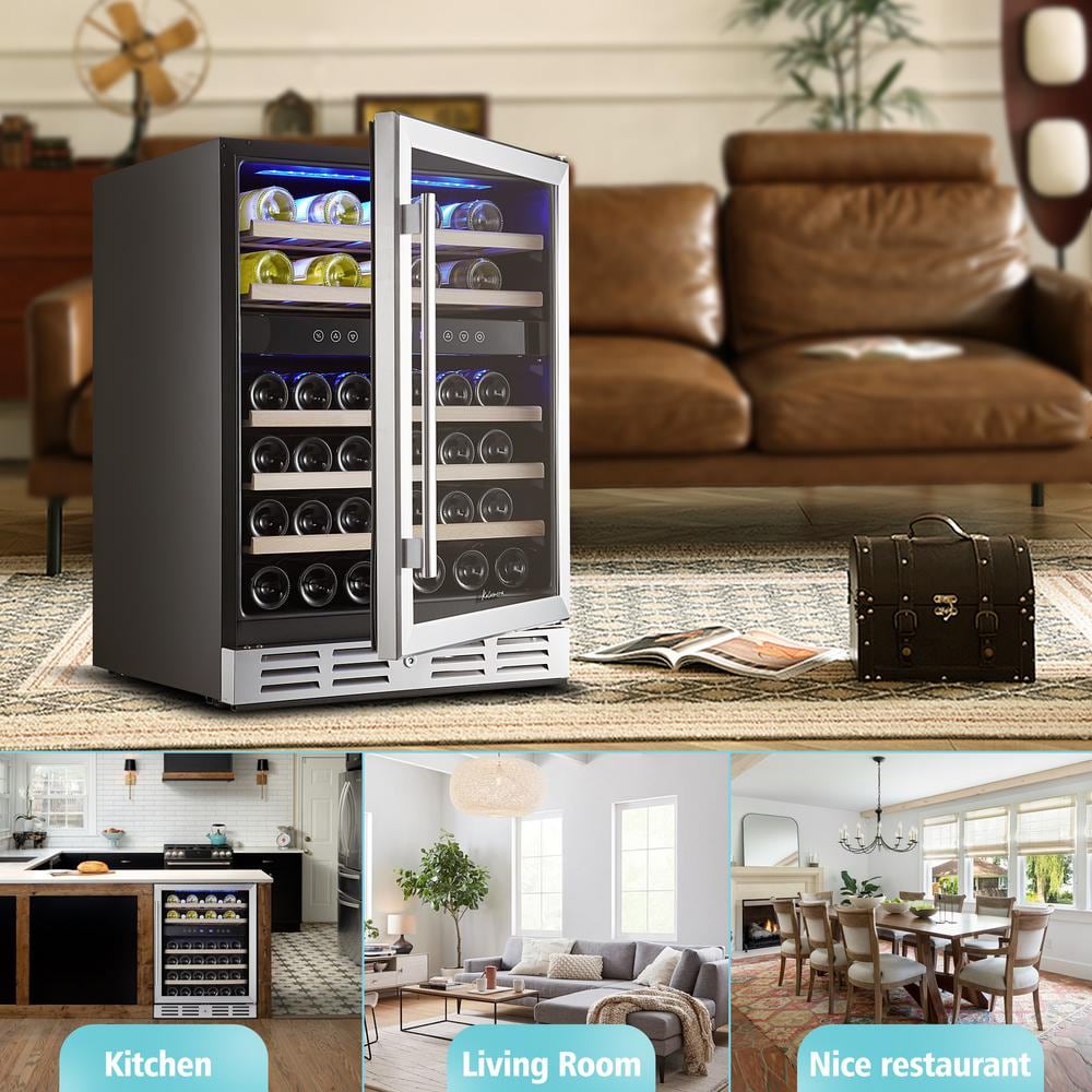 Kalamera 24" Stainless Steel Dual Zone Wine Refrigerator with LED Lighting