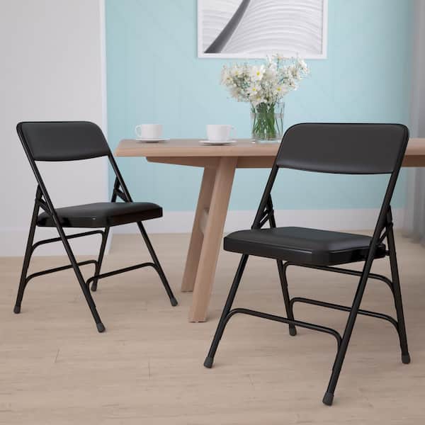 Carnegy Avenue Black Vinyl/Black Frame Metal Folding Chair (2-Pack