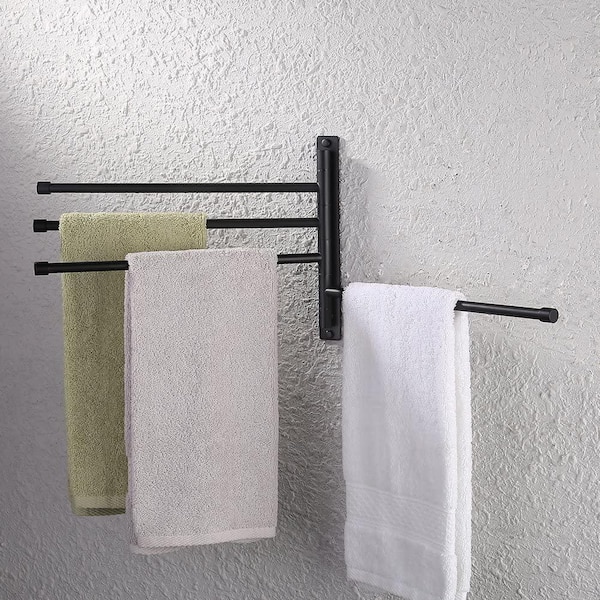Swivel Towel Bar 4-Arm Bathroom Towel Holder Wall-Mounted Towel Rack with Hooks 