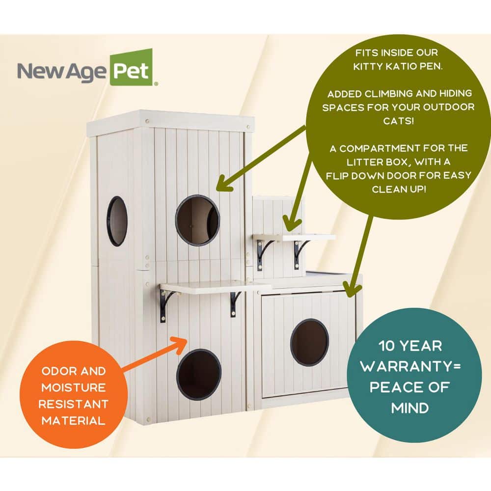 EcoFlex Beige Multi-Level Outdoor Cat House with Shelves