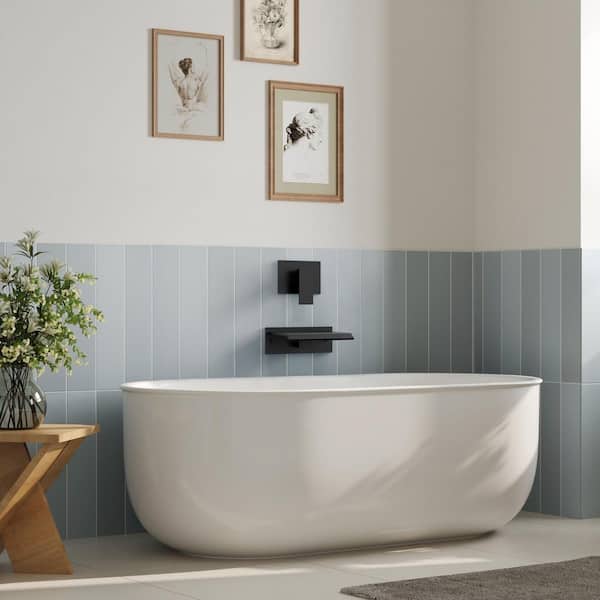 Wide Waterfall 8 in. Single Handle Wall-Mounted 1-Spray Tub and Shower Faucet 2.8 GPM in. Matte Black Valve Included