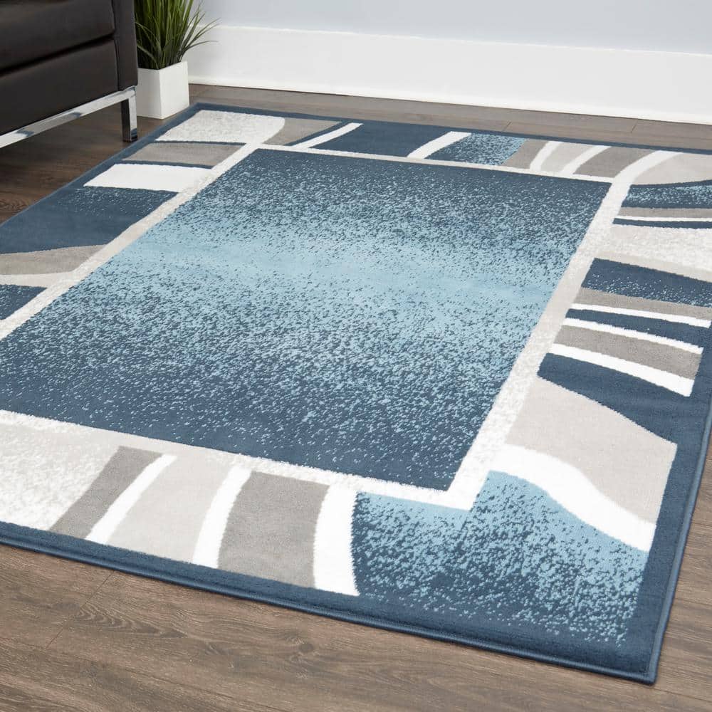 Premium Blue and Gray Synthetic Rectangular Area Rug, 21" x 35"