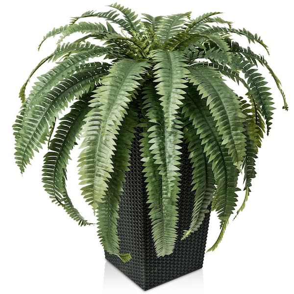 48 in. Artificial Boston Fern, Faux Silk Plant Fake Plants for Home Office Decor with Black Planter Indoor/Outdoor