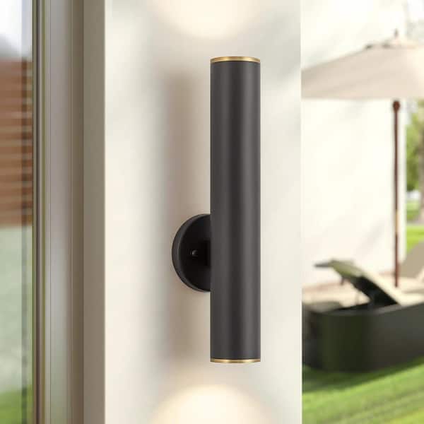 RRTYO Maroneia 2-Light Modern Black Linear Cylinder Waterproof Integrated LED Outdoor Wall Sconce for Patio