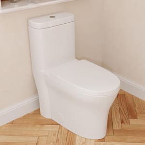 1-Piece 1.1/1.6 GPF Dual Flush 12 in. Rough in Elongated Toilet Fully Skirted in White, Soft close Seat Included