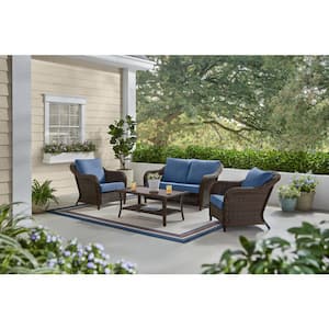 Primrose 4-Piece Wicker Patio Conversation Deep Seating Set with CushionGuard Lake Blue Cushions