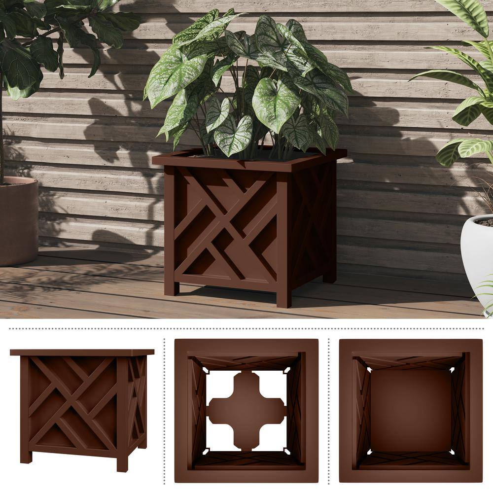 15.5-Inch Brown Polypropylene Lattice Design Planter Box
