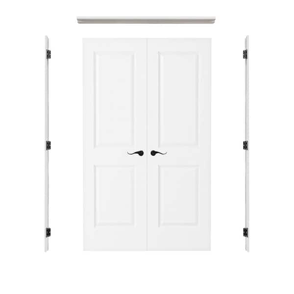 48 in. x 80 in. 2-Panel Universal-Handed White Hollow Core Wood Double Prehung French Door+ Quick Assemble Jamb