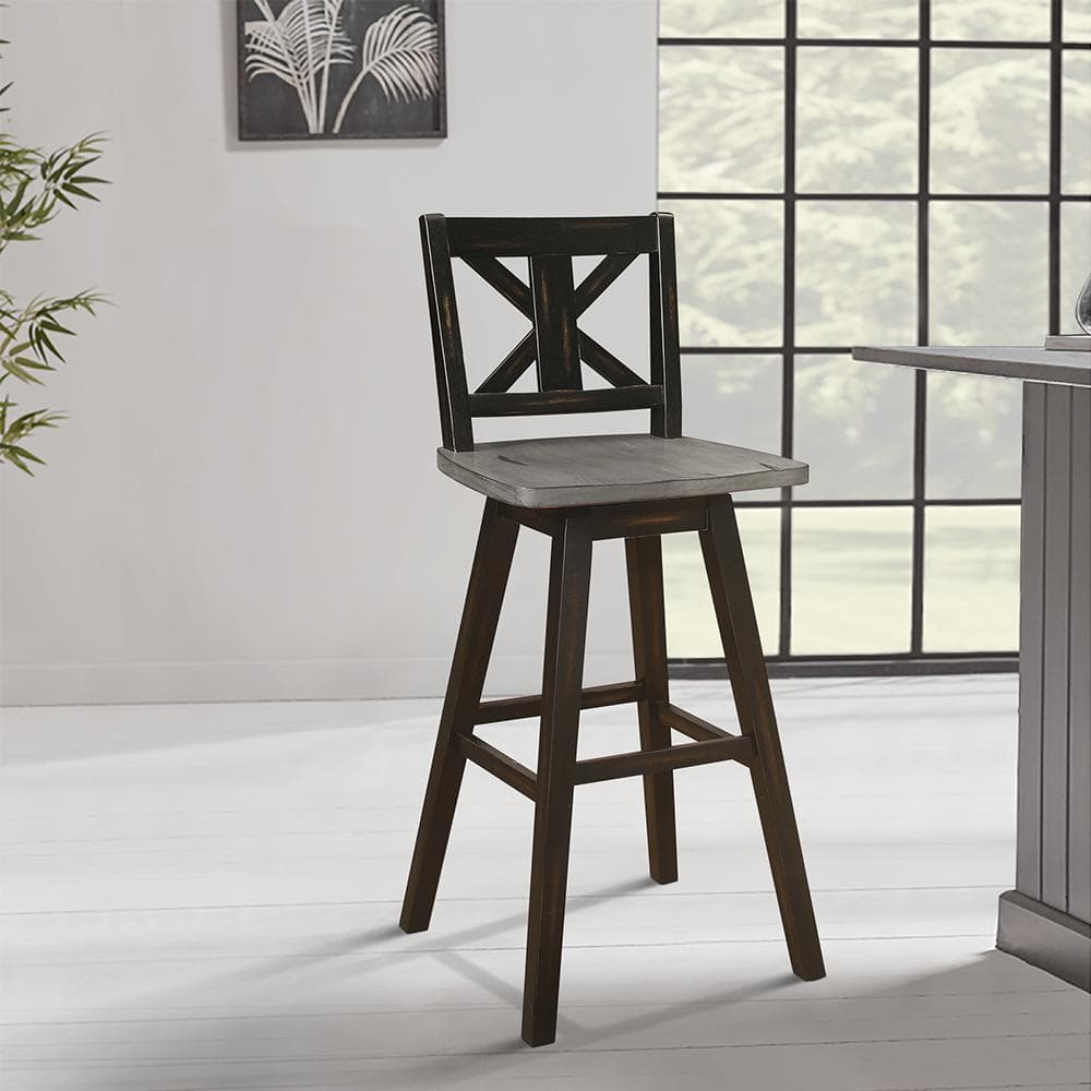 Distressed Gray and Black Wood Swivel Pub Stools Set of 2