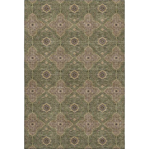 Mayfield Premium Machine Washable Abstract AMF2410 Olive 10 ft. x 14 ft. Area Rug