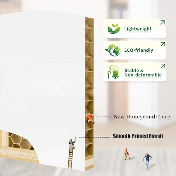 60 in. x 80 in. Universal Primed Hollow Core Wood 5-Panel Double Prehung Interior Door with Assemble Required Split Jamb