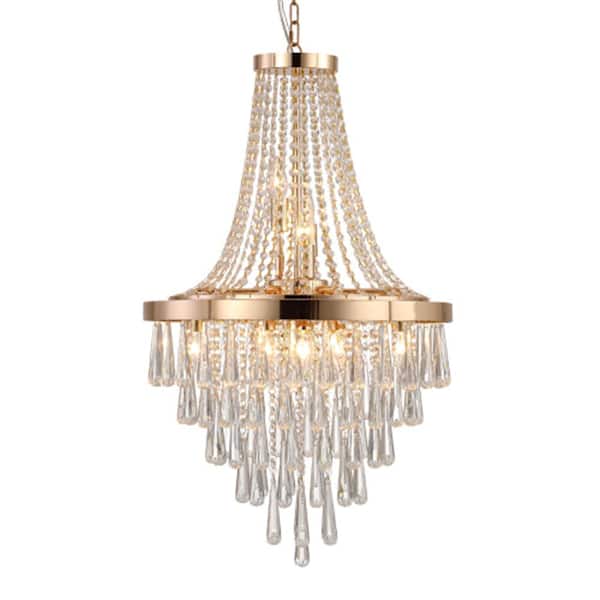 11-Light Gold Crystal Chandelier with No Bulbs Included and Clear Glass Shade for Living Room, Dining Room and Bedroom