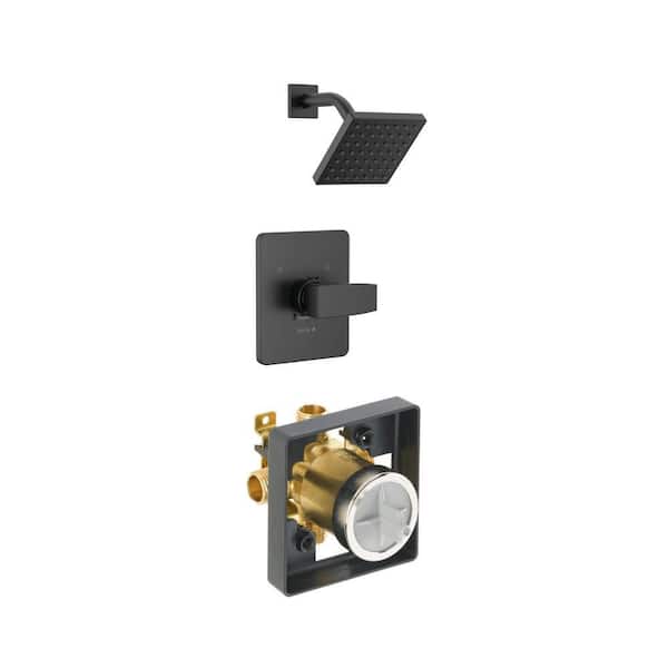 Modern Angular Matte Black Shower Trim Kit (Valve Not Included) and Universal Tub/Shower Valve Body Rough-In Kit